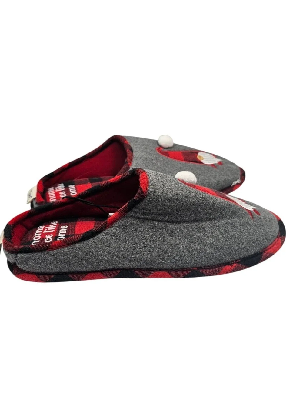 Dakota Fleece Gnome Holiday Slippers in grey with a red plaid Mens Sz L NEW
